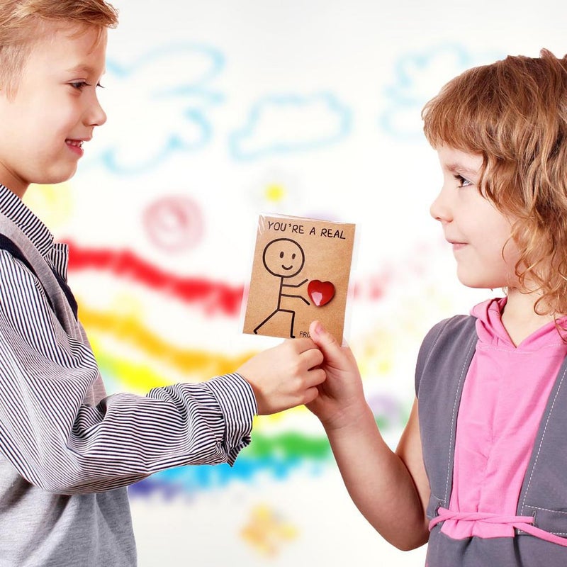 Valentines Day Gifts,24 Pack Valentines Cards with Heart-Shape Gems,Pocket Hug Heart Token with Greeting Card,Funny Valentine Exchange Card for Classroom School Prize Party Favor - Image 2